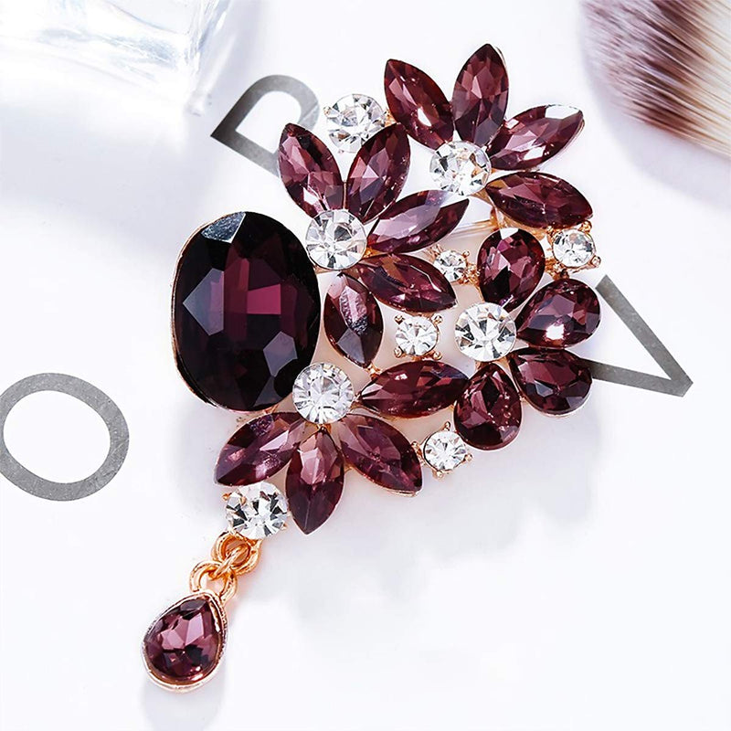 [Australia] - Merdia Brooches Pin Flower Leaf Bouquet Brooch Created Crystal Brooch-Purple 