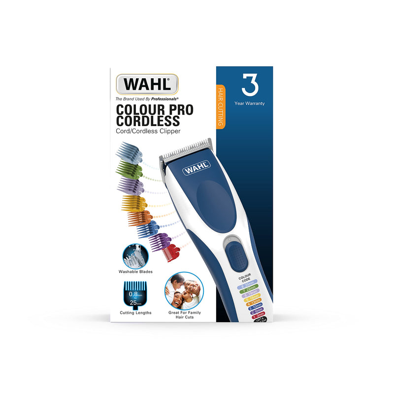 [Australia] - Wahl Colour Pro Cordless Clipper, Hair Clippers for Men, Men’s Head Shaver, Colour Coded Guide Combs, Clippers for Family Hair Cuts, Easy Home Haircutting single 