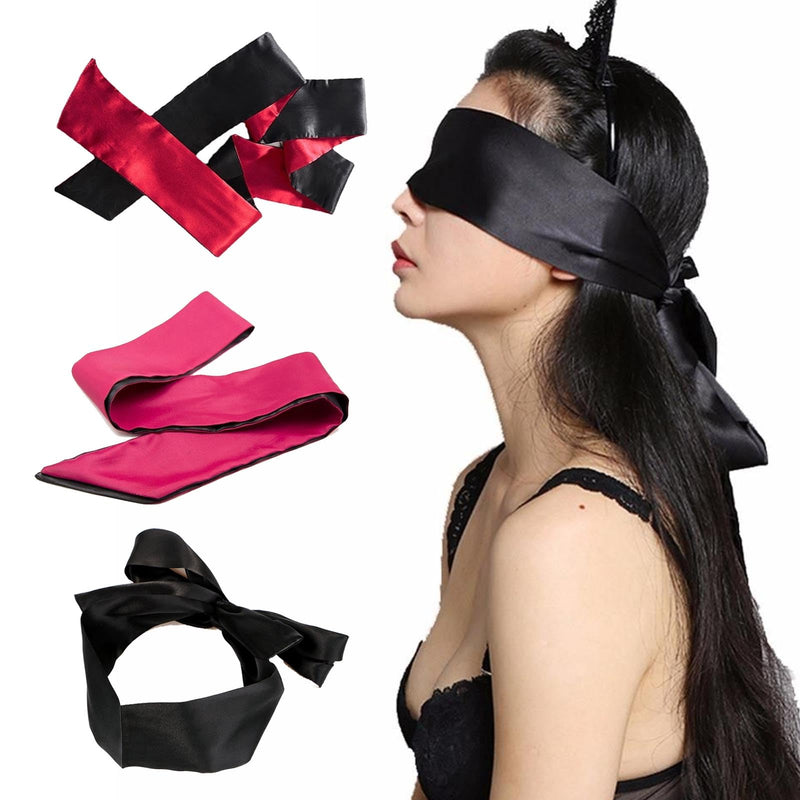 [Australia] - AWAVM Blindfold,3 Pcs Silk Satin Blindfold,Eye mask for Sleeping Games Satin Silk Eye Covers Satin Sleep Mask Valentine Gift 145cm(Black Red Rose Red) 