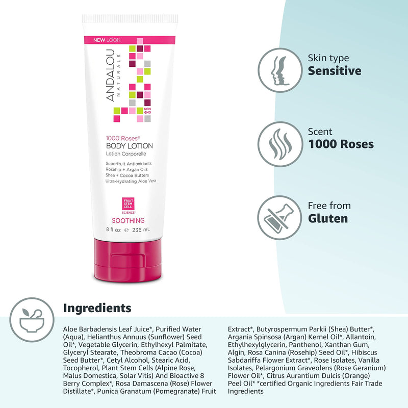 [Australia] - Andalou Naturals 1000 Roses Soothing Body Lotion, 8 Fl Oz 8 Fl Oz (Pack of 1) 