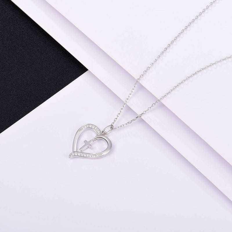 [Australia] - YWN Sterling Silver First Communion Dancing Cross Love Heart Pendant Necklaces for women girls 