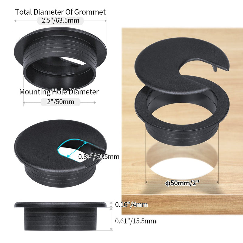 [Australia] - Desk Grommet 2 Inch, Plastic Desk Cord Cable Hole Cover Grommet - 10 Packs, Black 