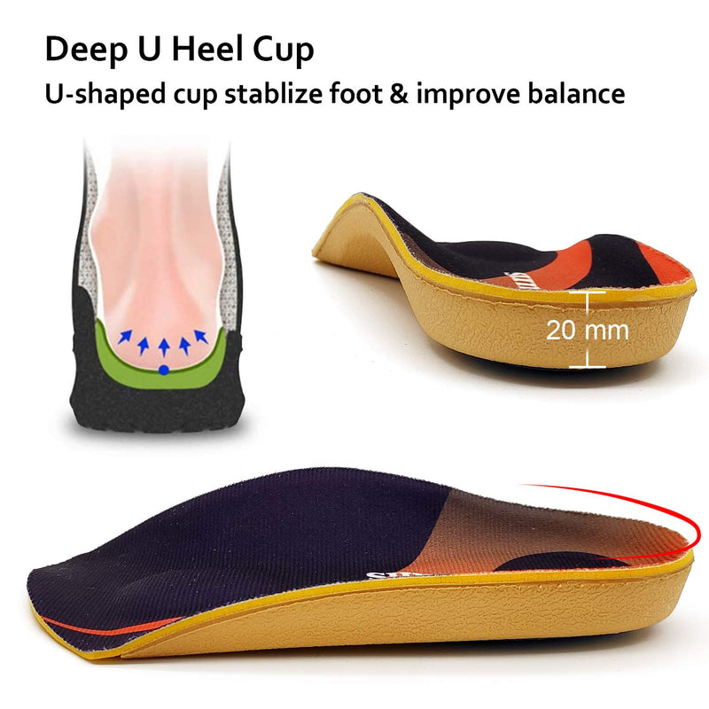 [Australia] - RooRuns 3/4 Plantar Fasciitis Insoles High Arch Support Inserts with Metatarsal Pads, Orthotic Inserts for Flat Feet, S 3/5.5 UK Men/ 4/6.5 UK Women 