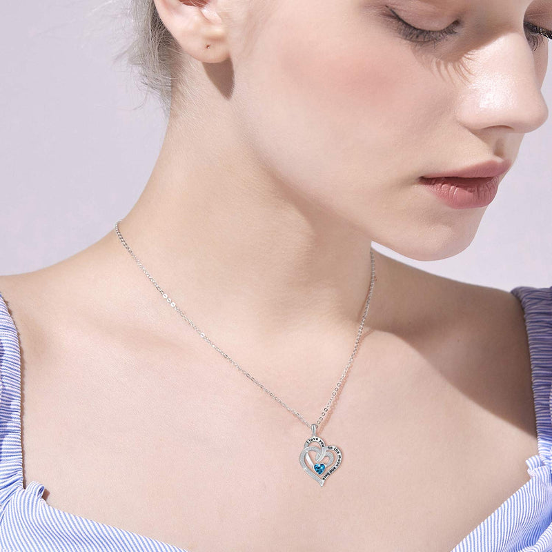 [Australia] - Distance Heart Necklace for Women 925 Sterling Sliver Heart Jewelry I Love You to The Moon and Back Necklaces for Mother Girlfriend Wife with Jewelry Gift Box 04-Aquamarine 