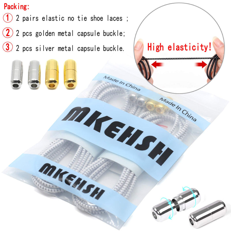 [Australia] - MKEHSH 2 Pairs Reflective Elastic No Tie Round Shoelaces with Capsule Buckle 39"inches(100CM) 01 White 