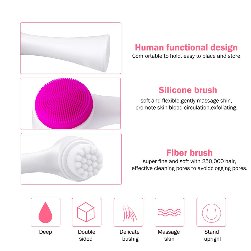 [Australia] - Face Brush - Manual Facial Cleansing Brush And Pore Cleansing Manual Dual Face Brush For Sensitive, Delicate, Dry Skin (Rose red) Rose red 