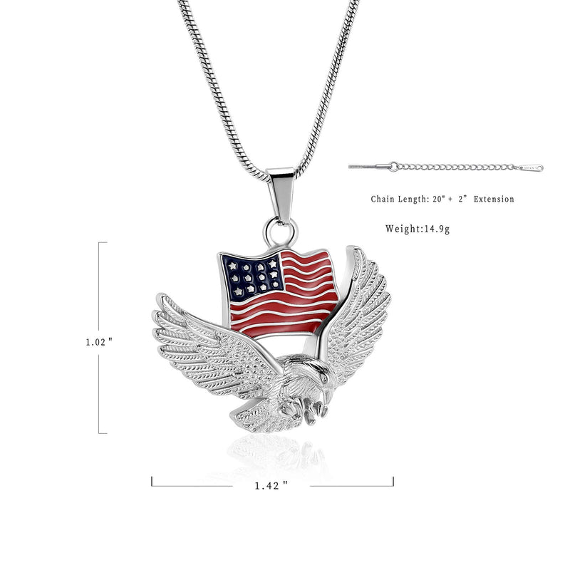 [Australia] - Cremation Jewelry For Ashes For Men The Stars and the Stripes With Eagle Memorial Urn Necklace Keepsake Pendant Silver tone 