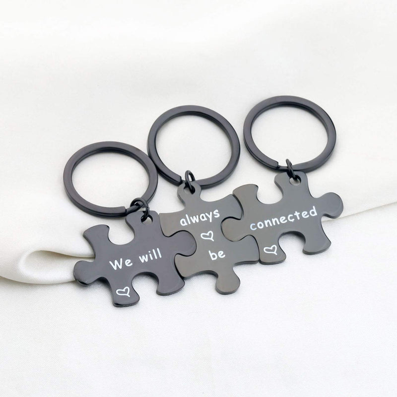 [Australia] - bobauna We Will Always Be Connected Puzzle Keychain Set of 3 Long Distance Gift for Best Friends Sisters always connected black 