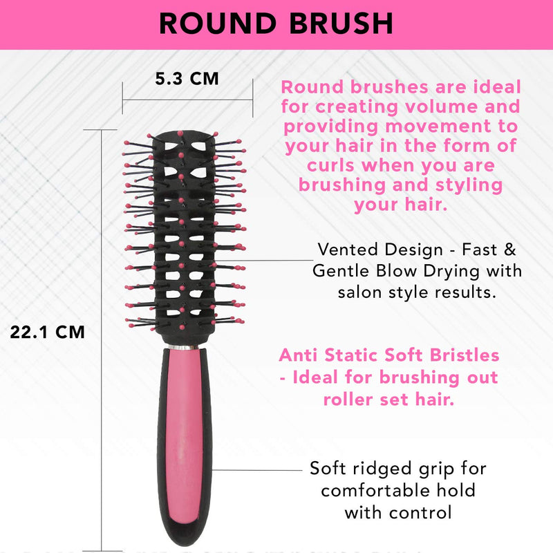 [Australia] - 5pk Hair Brush Set | Includes a Paddle Brush, Cushion Brush, Zig Zag Brush, Round Brush and Vented Brush | Silky Smooth Pink Hair Brushes | Includes SOL Notebook 