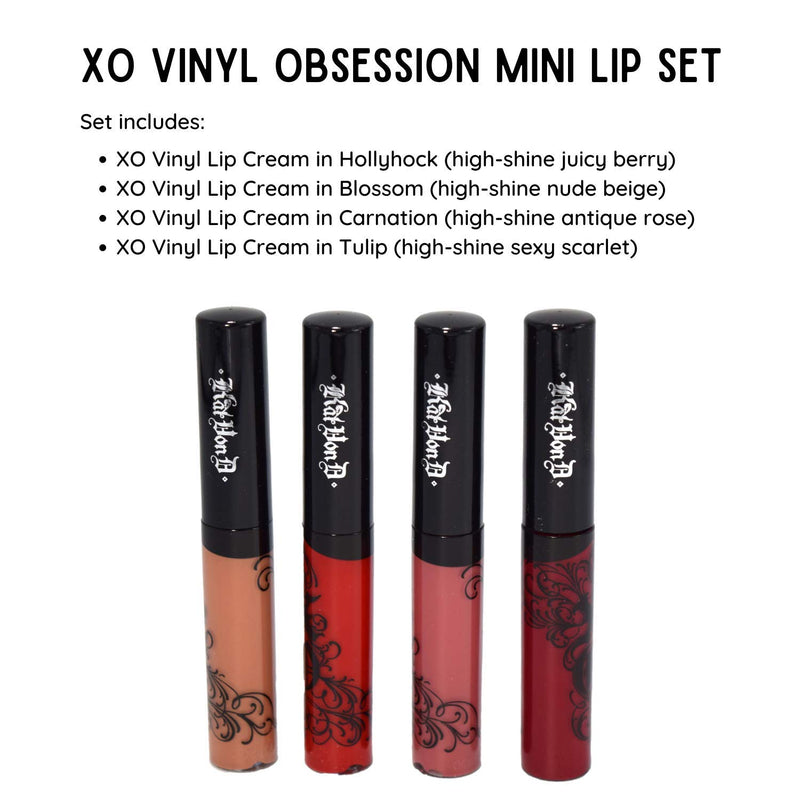 [Australia] - Kat Von D Mini XO Vinyl Lip Creme Lip Gloss Liquid Lipstick Obsession Set - Blossom, Carnation, Tulip, Hollyhock 