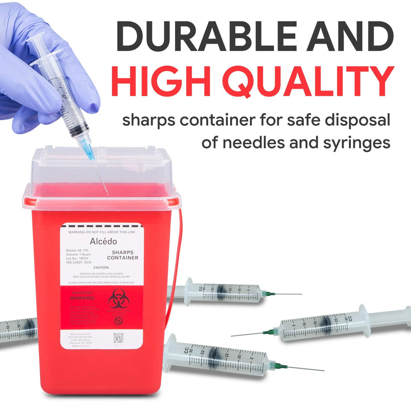 [Australia] - Sharps Container for Home Use and Professional 1 Quart (3-Pack) by Alcedo | Biohazard Needle and Syringe Disposal | Small Portable Container for Travel 3 