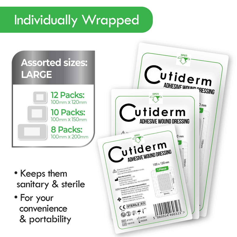 [Australia] - Pack of 30 Large Cutiderm Assorted Adhesive Sterile Wound Dressings Suitable for cuts and grazes, Diabetic Leg ulcers, venous Leg ulcers, Small Pressure sores 