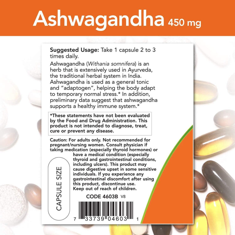 [Australia] - NOW Supplements, Ashwagandha (Withania somnifera) 450 mg (Standardized Extract), 90 Veg Capsules 90 Count (Pack of 1) 