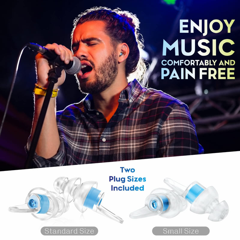 [Australia] - Concert Earplugs High Fidelity Music Ear Plugs 2 Pairs, 100X Reusable Noise Reduction Ear Plugs, Hearing Protection for Musicians, DJs, Festival, Raves, Drummers, Loud Noise -2 Sizes Fit All Ear Canal Blue 