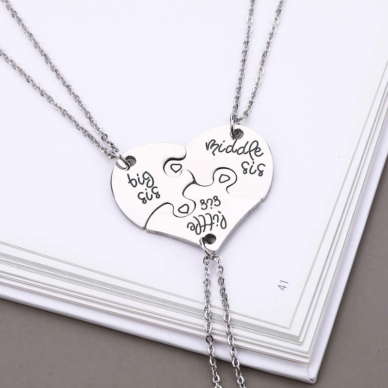 [Australia] - LVEN BFF Necklace for 2/3/4/5/6 Stainless Steel Family Friendship Puzzle Sister Necklace Set 3 Sister Silver 