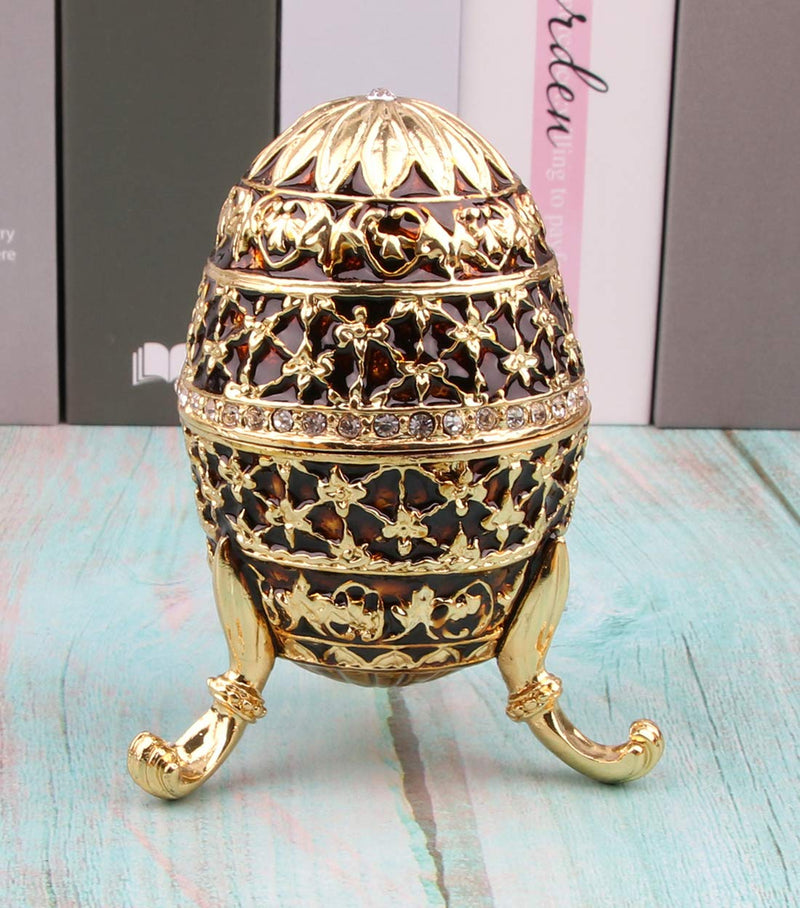 [Australia] - SEVENBEES Faberge Egg Trinket Box Hinged Jewelry Boxes Hand Painted 24k Golden Pattern Jewelry Boxes Golden&brown_15 