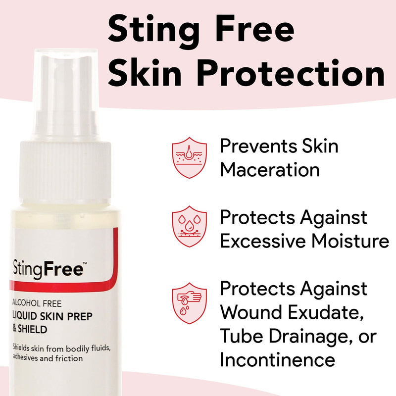 [Australia] - StingFree Alcohol Free Skin Prep Spray 3 Pack - 2 oz Spray Bottles - Liquid Barrier Skin Shield -72 Hour Protection - Skin Protectant Spray Shields Skin from Bodily Fluids, Adhesives, Friction 2 Fl Oz (Pack of 3) 