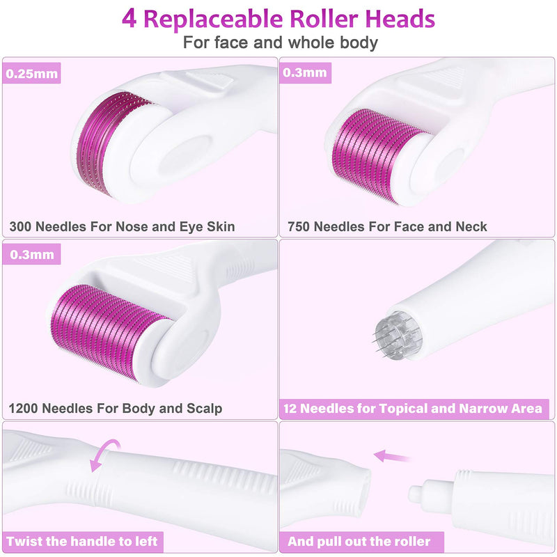 [Australia] - 6 in 1 Derma Roller Kit for Face and Body - 0.25mm and 0.3mm Micro Needle Dermaroller with 5 Replaceable Heads, Storage Case and Disinfection Tank 