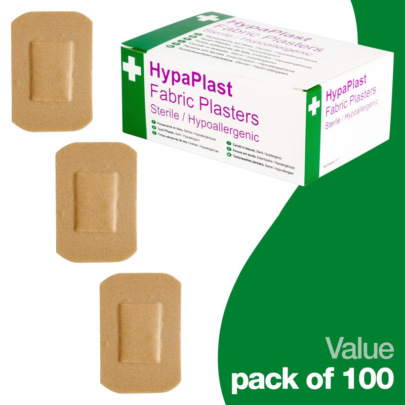 [Australia] - HypaPlast Large Fabric Plasters, 7.2x5cm (Pack of 100) Sterile Hypoallergenic 7.2 x 5cm (Pack of 100) 