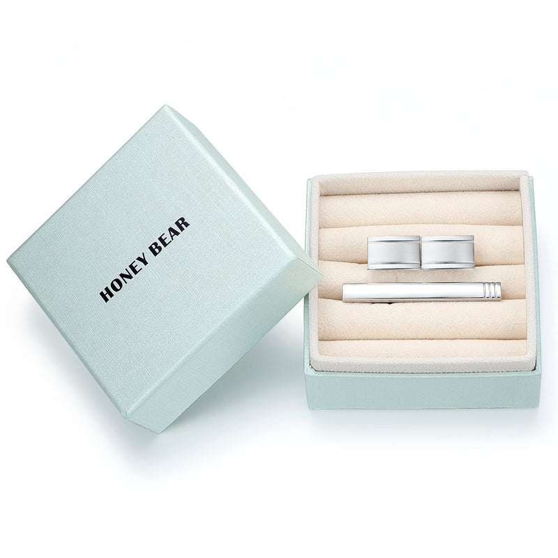 [Australia] - HONEY BEAR Rectangle Cufflinks Tie Clip Set for Mens Business Wedding Gift Style 2 with box 