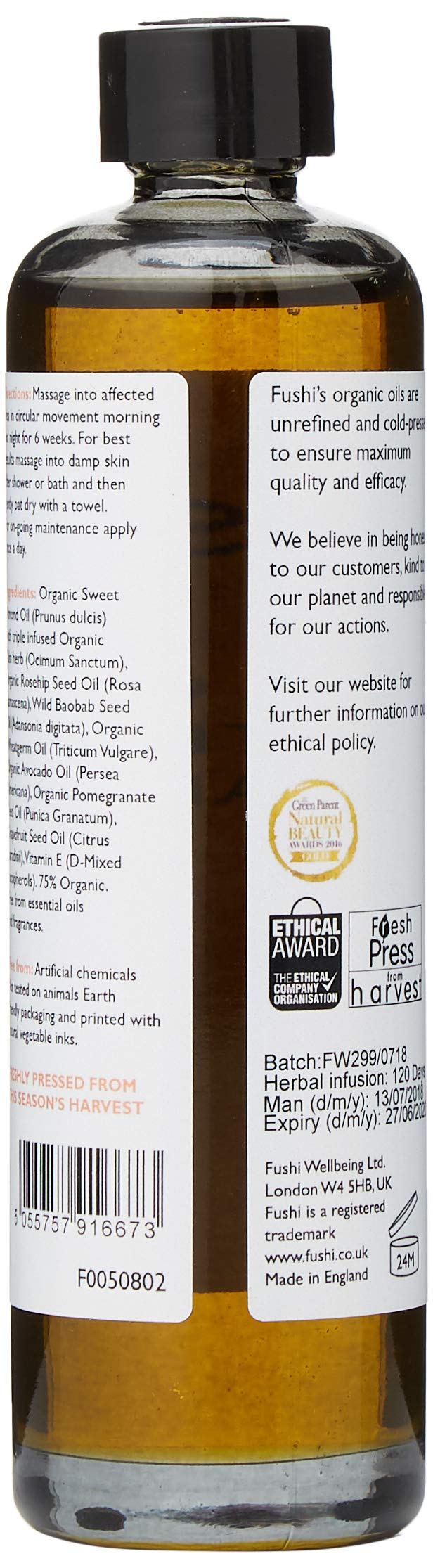 [Australia] - Fushi Really Good Stretch Mark Oil 100ml | Best for Stretch Marks, Scars, Dehydrated Skin & Uneven Skin Tone | Unfragranced Natural Formulation | Triple Strength Indian Tulsi |Ethical & Vegan 