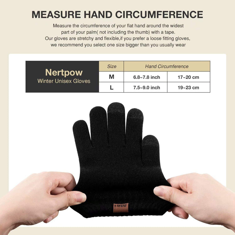 [Australia] - Winter Knit Gloves For Men And Women, Touch Screen Texting Soft Warm Thermal Fleece Lining Gloves With Anti-Slip Silicone Gel Black Medium 