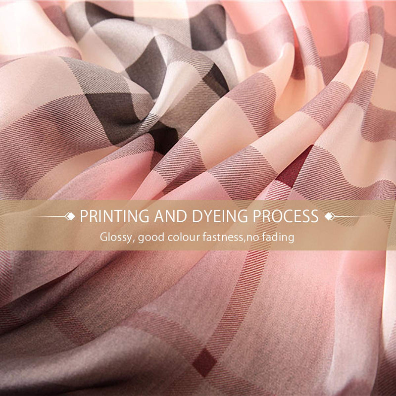 [Australia] - LumiSyne Women's Silk Scarves Classic Plaid Scarves Tartan Check Pattern Delicate Bow Rose Long Shawl Warm Wrap Sunscreen Shawl All Season Plaid/Pink 
