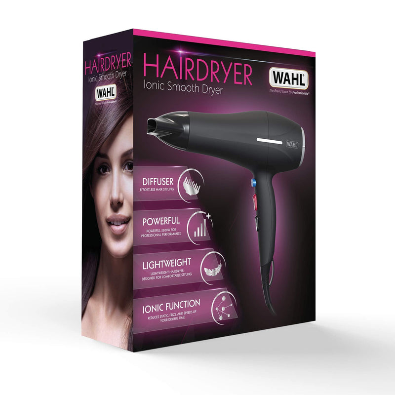 [Australia] - Wahl Ionic Smooth Hairdryer, Hair Dryers for Women, Cool Shot Button, 3 Heat and 2 Speed Settings, Quick Dry Airflow, Fast Drying, Reduce Static, Black 