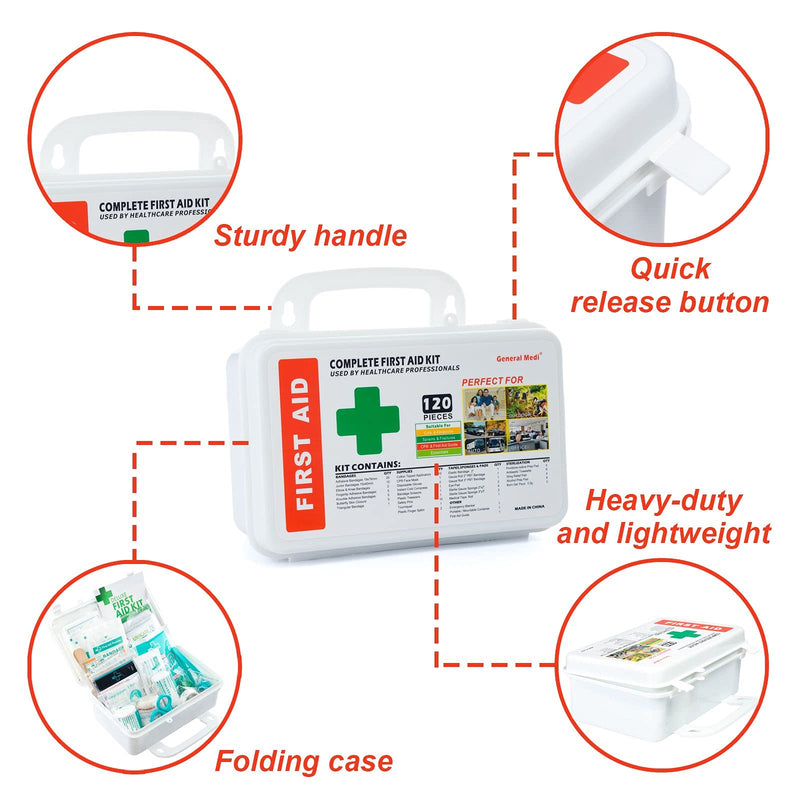 [Australia] - 120 Pieces Hardcase First Aid Kit - Includes Instant Cold Pack, Emergency Blanket for Travel, Home, Office, Vehicle, Camping, Workplace & Outdoor 