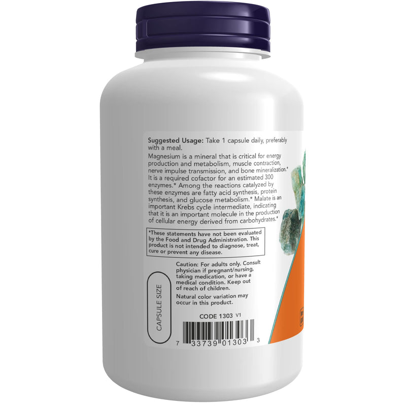 [Australia] - NOW Supplements, Magnesium Malate Caps with 95 mg of Elemental Magnesium, Nervous System Support*, 180 Veg Capsules 