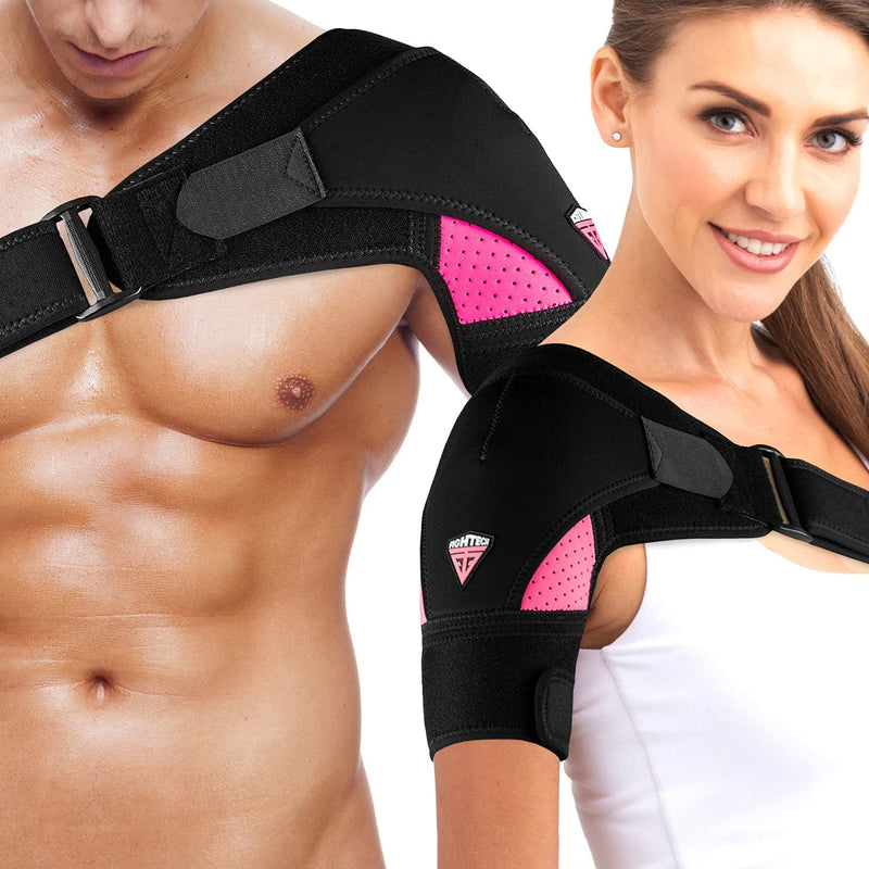 [Australia] - Shoulder Brace for Torn Rotator Cuff | Shoulder Pain Relief, Support and Compression | Sleeve Wrap for Shoulder Stability and Recovery | Fits Left and Right Arm, Men & Women (Pink, Small/Medium) Pink Small/Medium (Pack of 1) 