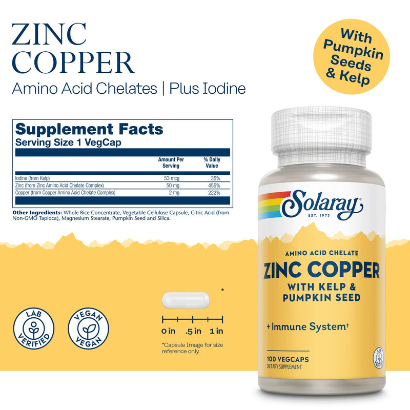 [Australia] - Solaray Zinc + Copper Amino Acid Chelate VCapsules, 100 Count 