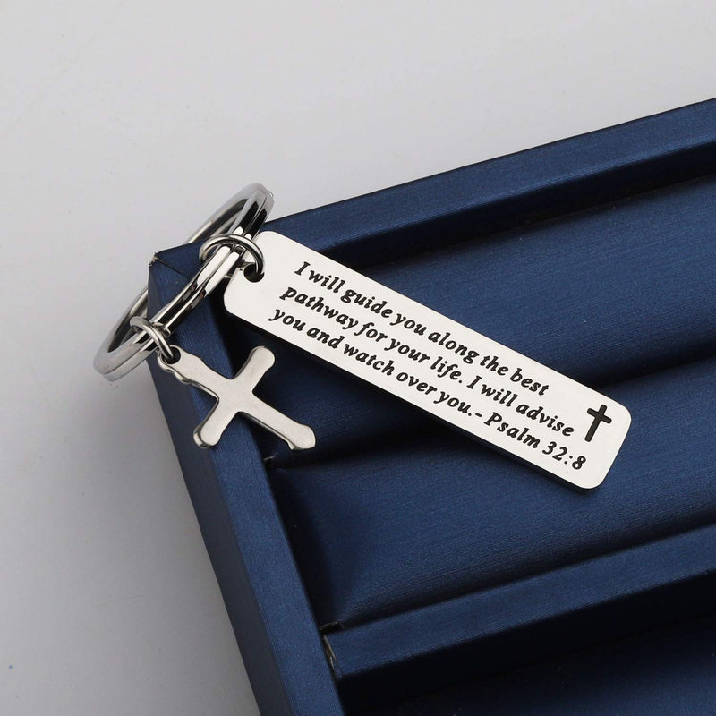 [Australia] - MYOSPARK Psalm 32:8 Christian Keychain I Will Guide You Along The Best Pathway for Your Life Religious Jewelry Bible Verse Gift Psalm32:8 guide you keychain 