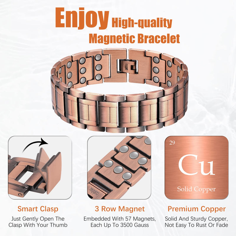 [Australia] - Jeracol 99.99% Soild Copper Magnetic Bracelets for Men,3X Ultra Strength Magnets(3500 Gauss) Magnetic Wristband Brazaletes for Valentine's Day Gift,Adjustable Size&Jewelry Gift Box 