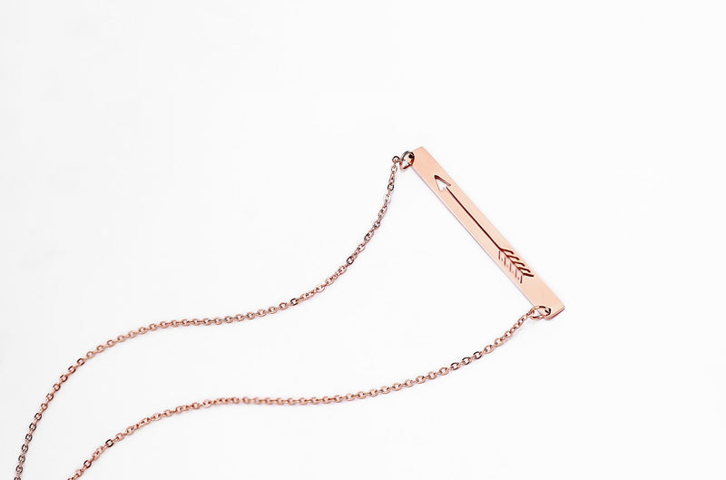 [Australia] - Lazycat Charm Friendship Arrow Necklace Cool Long Bar Necklace Jewelry Rose Gold 