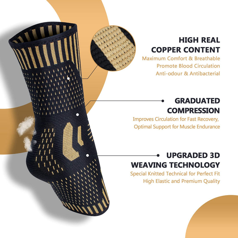 [Australia] - Copper Ankle Brace Support for Men & Women (Pair), Best Ankle Compression Sleeve Socks for Plantar Fasciitis, Sprained Ankle, Achilles Tendon, Pain Relief, Recovery, Sports Medium (Pack of 2) 