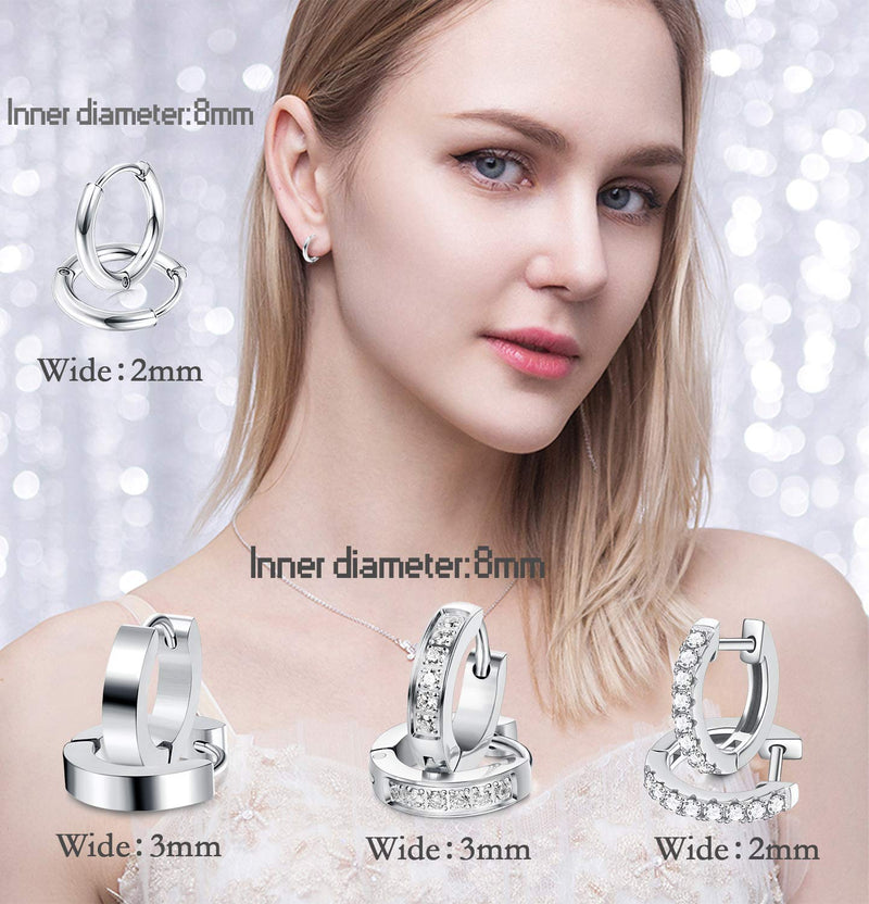 [Australia] - JOERICA 6 Pairs Hoop Huggie Earrings for Women Girls Minimalist Cuff Mini Bar Stud Earrings Gold Silver Cubic Zirconia Small Ear Piercing Set A:Silver 