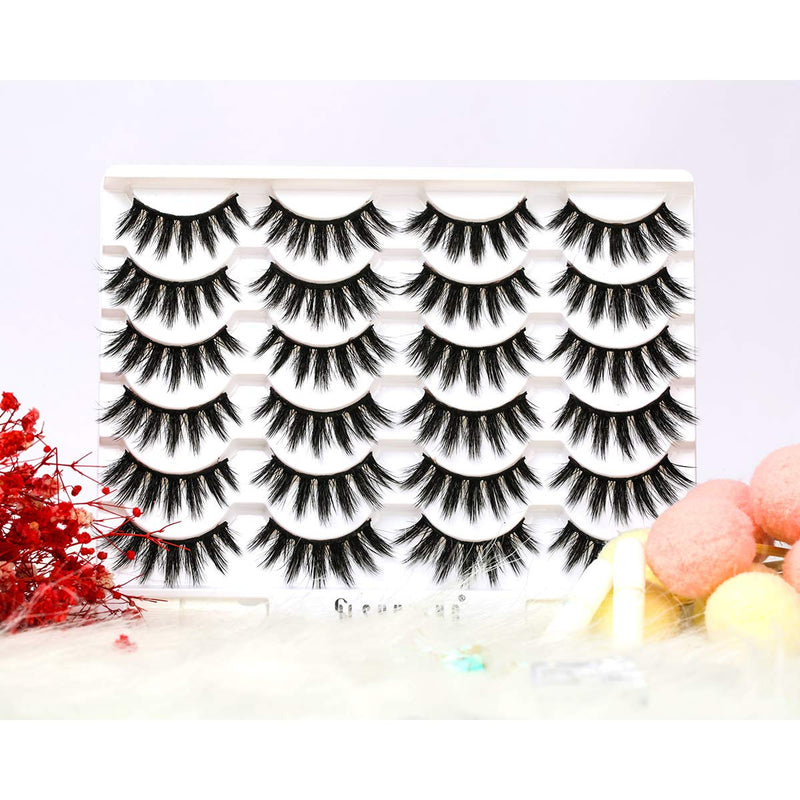 [Australia] - SY SHUYING 3D Faux Mink Eyelashes With Glue Dramatic Fluffy Wispy False Lashes Pack Hand-made Natural Look Long Thick Eyelashes (12 Pairs with Glue) 