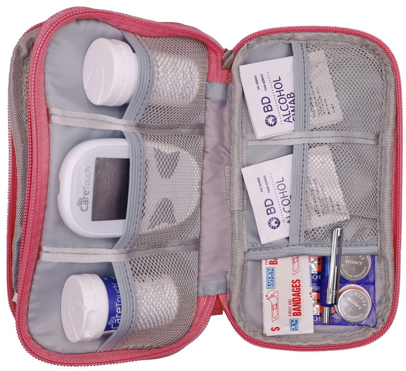 [Australia] - Premium Carrying Zipper Bag (Travel Case/Storage Bag) for Diabetes Testing Kit (Pink) Pink 