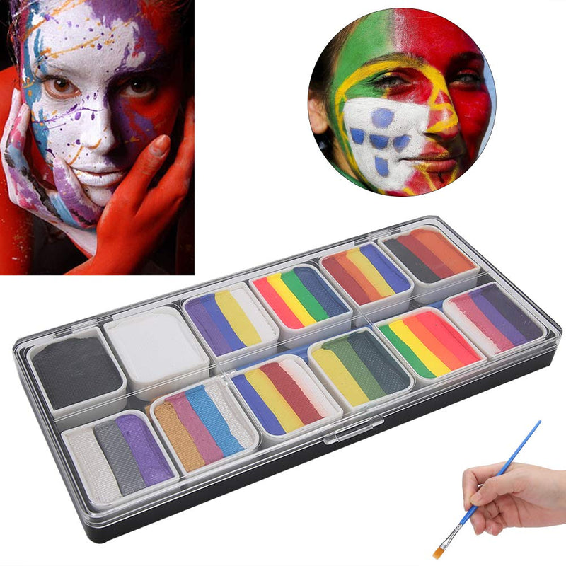 [Australia] - Professional Face Body Paint Pigment 12 Colors Water-Based Body Art Face Paint Kit Halloween Party Cosplay Fancy Makeup Palette Set with 2 Paint Brushes 