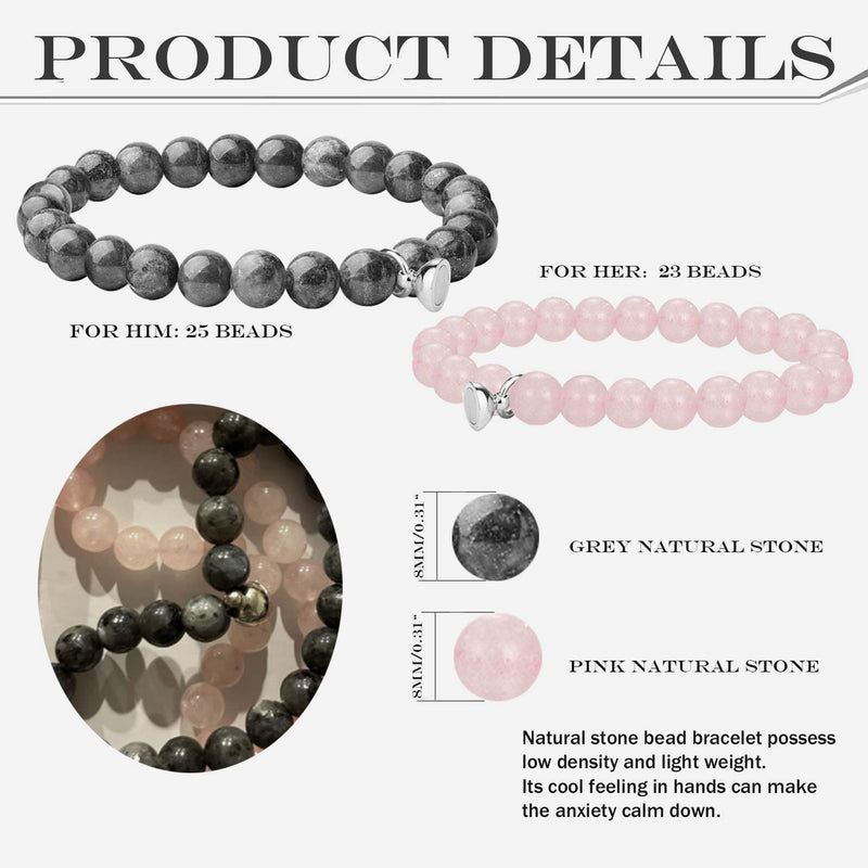 [Australia] - EIELO 4Pcs Magnetic Couples Bracelet Necklace Magnet Matching His and Hers Promise Love Heart Pendant Necklace Bracelet for Couples Long Distance Relationship Natural Stone Bead Couple Jewelry B 