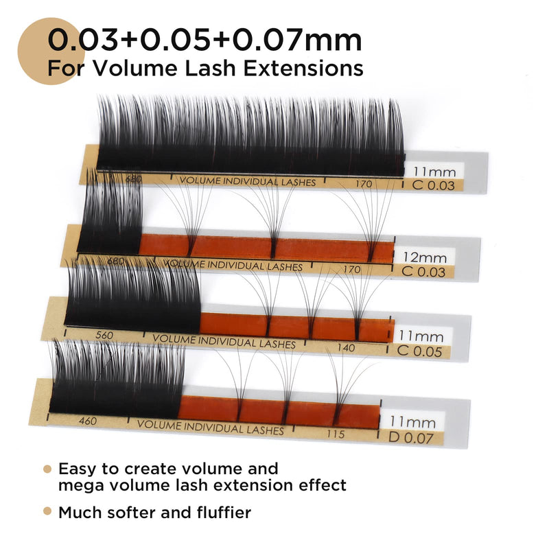 [Australia] - LASHVIEW 0.03mm Russian Volume Lashes C Curl 11mm Length Faux Individual Eyelash Extension Pure Korean Silk Semi-Permanent Lashes (Salon Use) 0.03-C 