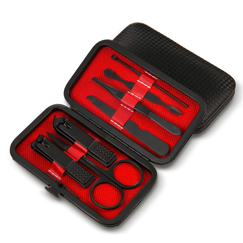 [Australia] - Jwxstore Manicure Set, Pedicure Kit, Nail Clippers, Professional Grooming Kit, Nail Tools with Luxurious Travel Case for Men and Women (7 In 1 Black) 7 In 1 Black 