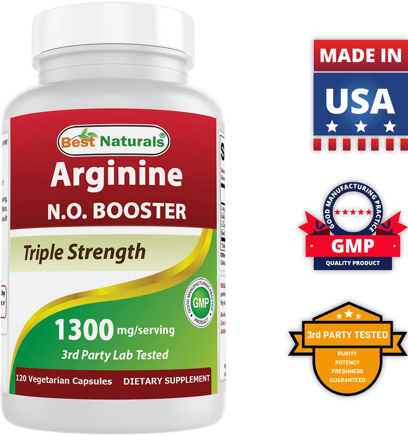 [Australia] - Best Naturals L-Arginine NO Booster Triple Strength 1300 mg Serving 120 Veg Capsules (120 Count (Pack of 1)) 120 Count (Pack of 1) 