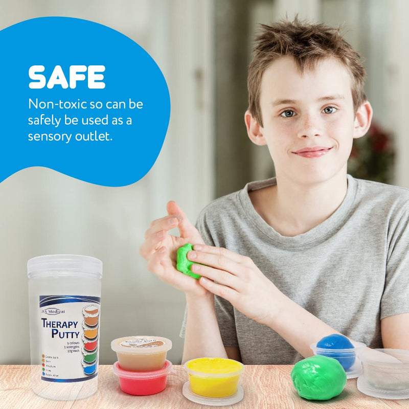 [Australia] - JFA Medical Therapy Exercise Putty 5 Strengths - Extra Soft, Soft, Medium, Firm, Extra Firm 57g Tubs 