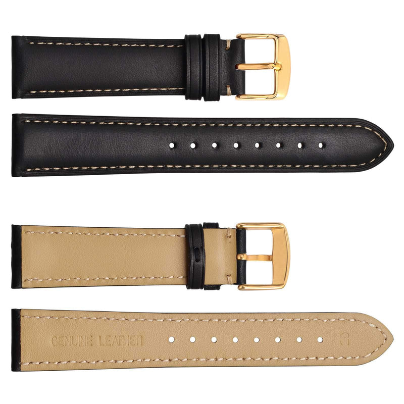 [Australia] - WOCCI Watch Band 14mm 16mm 18mm 19mm 20mm 21mm 22mm 23mm 24mm - Vintage Leather Watch Strap,Choice of Color and Width 14mm - 9/16" Black / Contrasting Stitch 