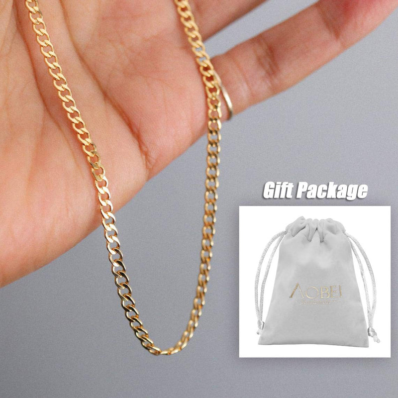 [Australia] - 18k Gold Paperclip Chain Choker Satellite Chain Lava Bead Pendant Necklace Dainty Jewelry for Women 16'' Cuban Chain 