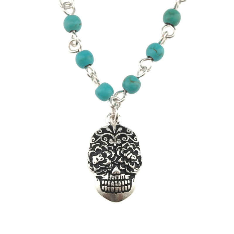 [Australia] - Jucicle Antique Silver Sugar Skull Charm Turquoise Bead Link Anklet 