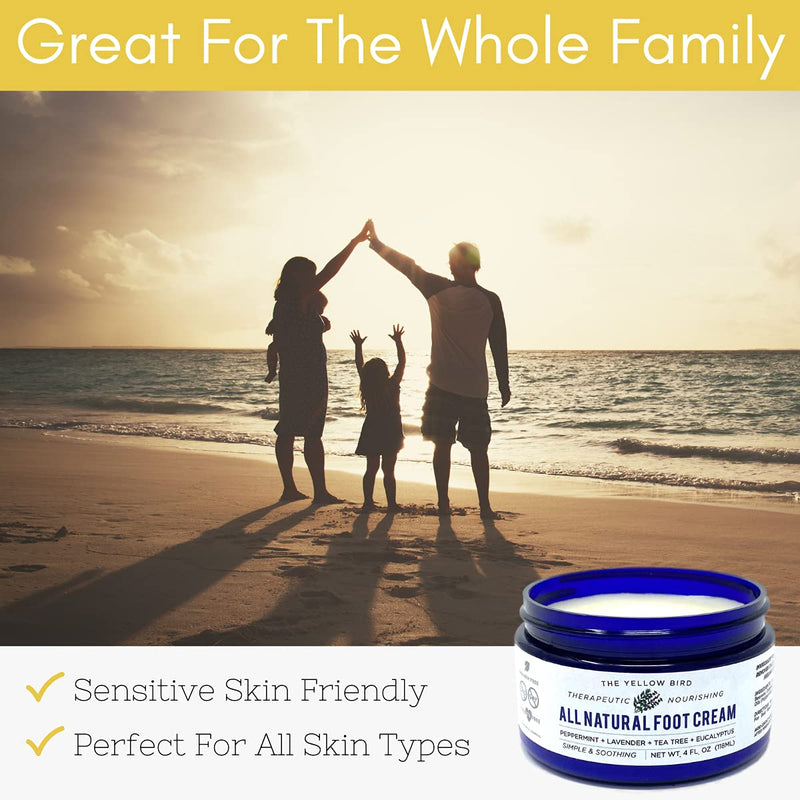 [Australia] - The Yellow Bird Natural Foot Cream - Dry Feet Balm , Cracked Heel Moisturizer, Organic Athletes Foot Repair Salve with Tea Tree Oil & Peppermint. Moisturizing Callus Care, Toenail Treatment Creme 