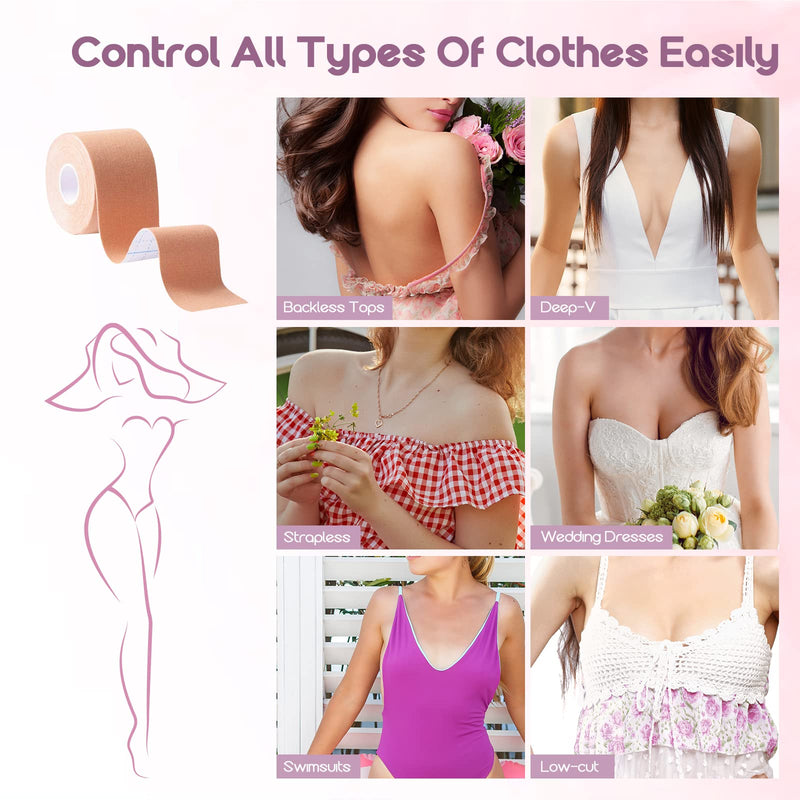 [Australia] - Boob Tape, Breathable & Sticky Boobytape for Breast Lift, Suitable for Large Breasts A-G Cup (Nude) Incl. 1 Breast Lift Tape, 10 Pairs Satin Breast Petals and 1 Pair Reusable Silicone Nipple 